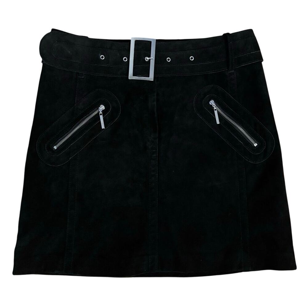 Mexx Size 0 Suede Moto Mini Skirt Zippers Black Belted